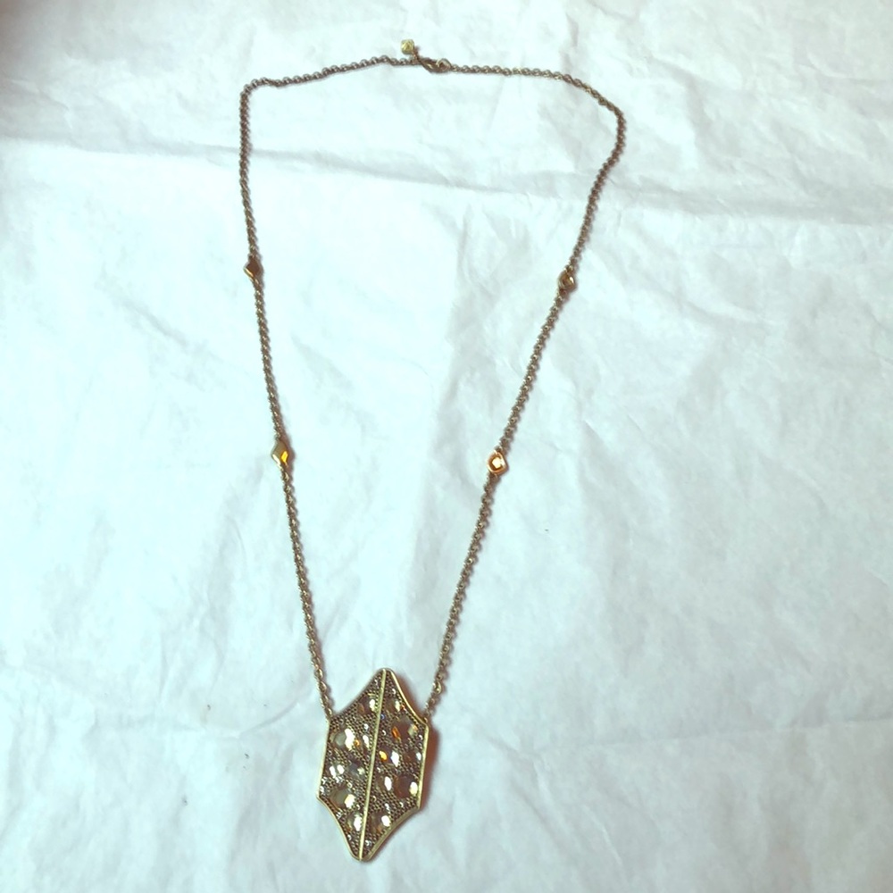Rebecca Minkoff Fashion Necklace gold with crystals, bling. Great condition.